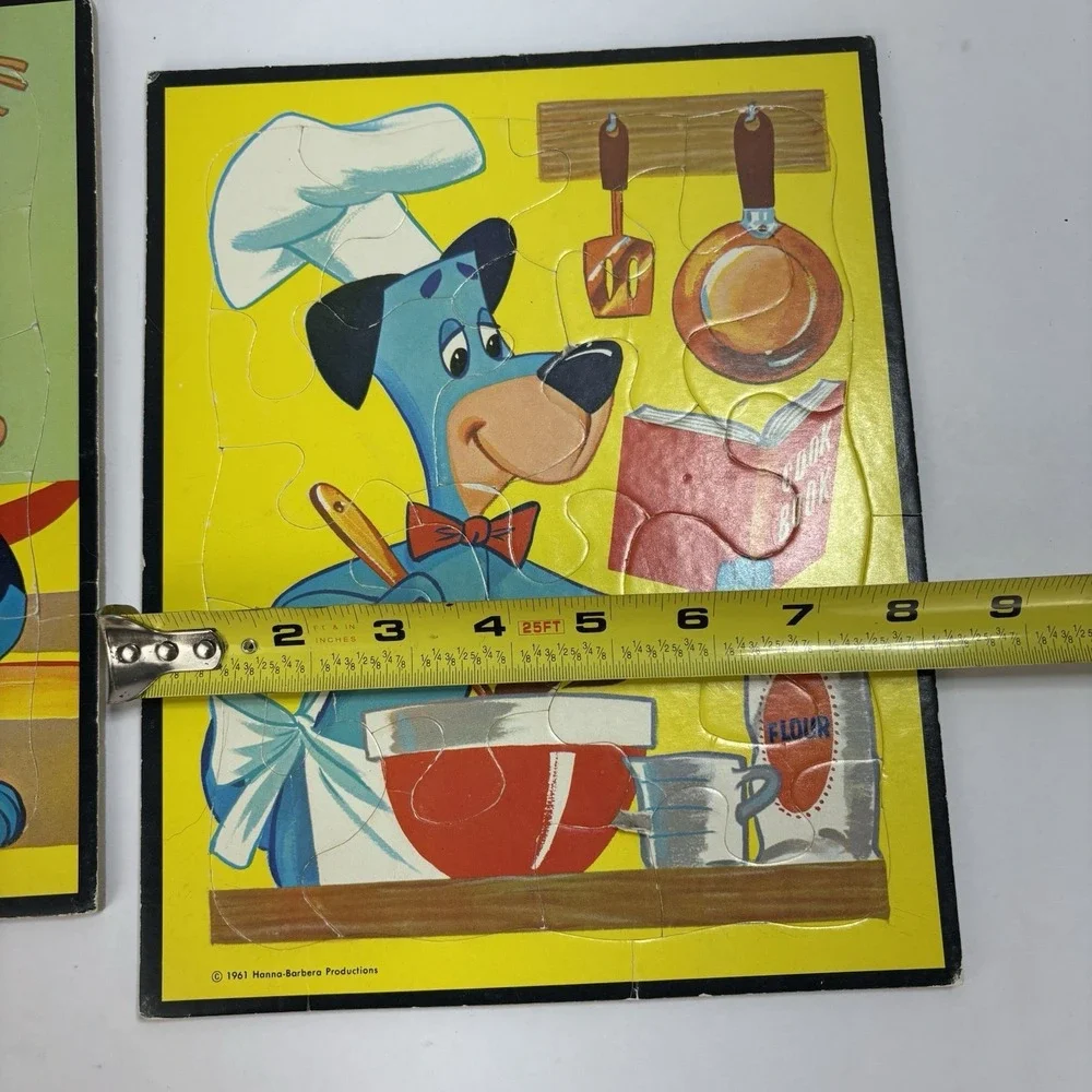 2 VTG 1961 Hanna-Barbera Productions Huckleberry Hound Tray Puzzles Cardboard